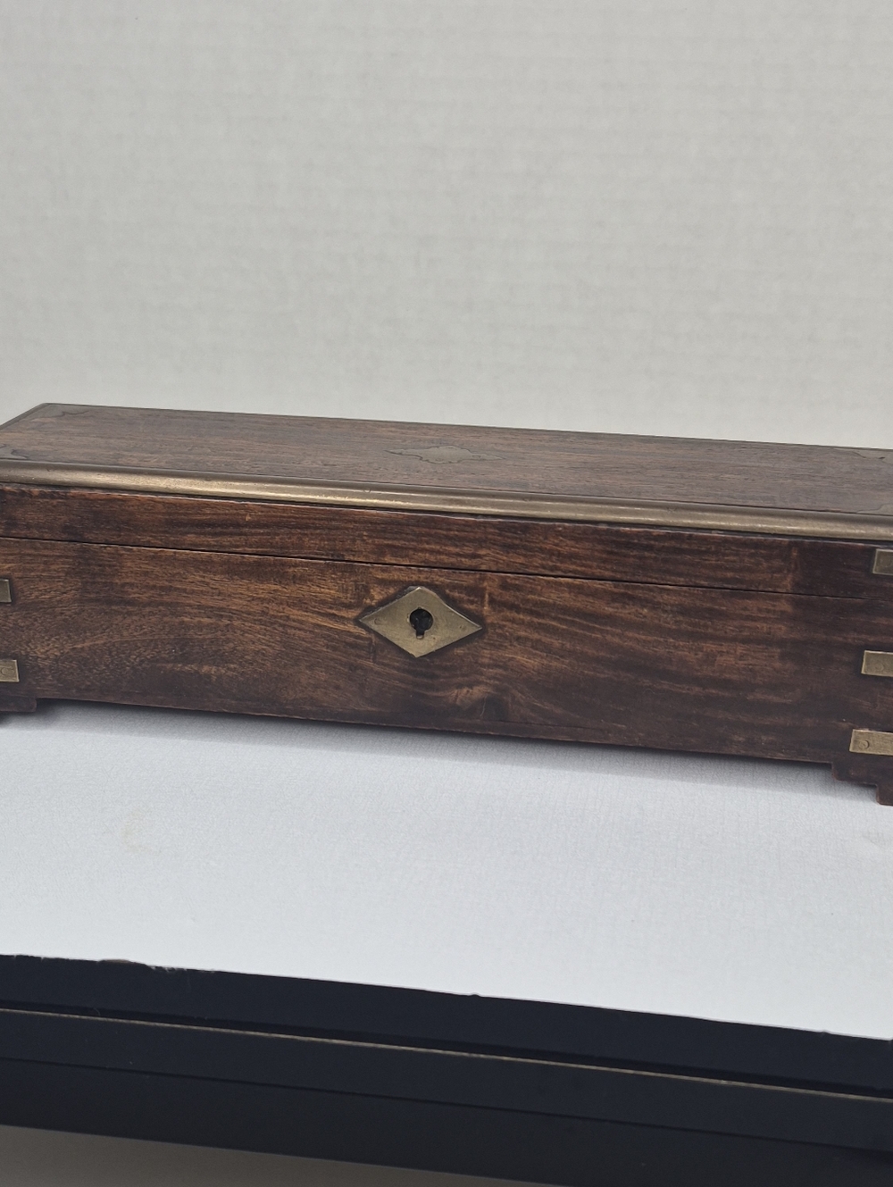 RARE Antique 19thC Rosewood Scribe Box w/ Hidden Drawer & Key - Picture 2 of 16
